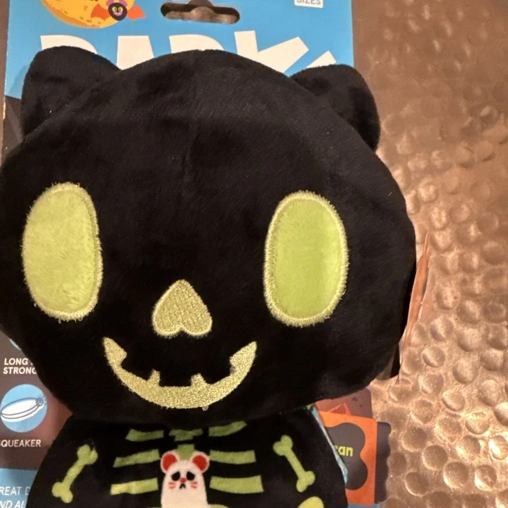 Bark Squeak It Dog Toy Halloween Black CAT Scan Kitty Squeaker Crinkle Mouse